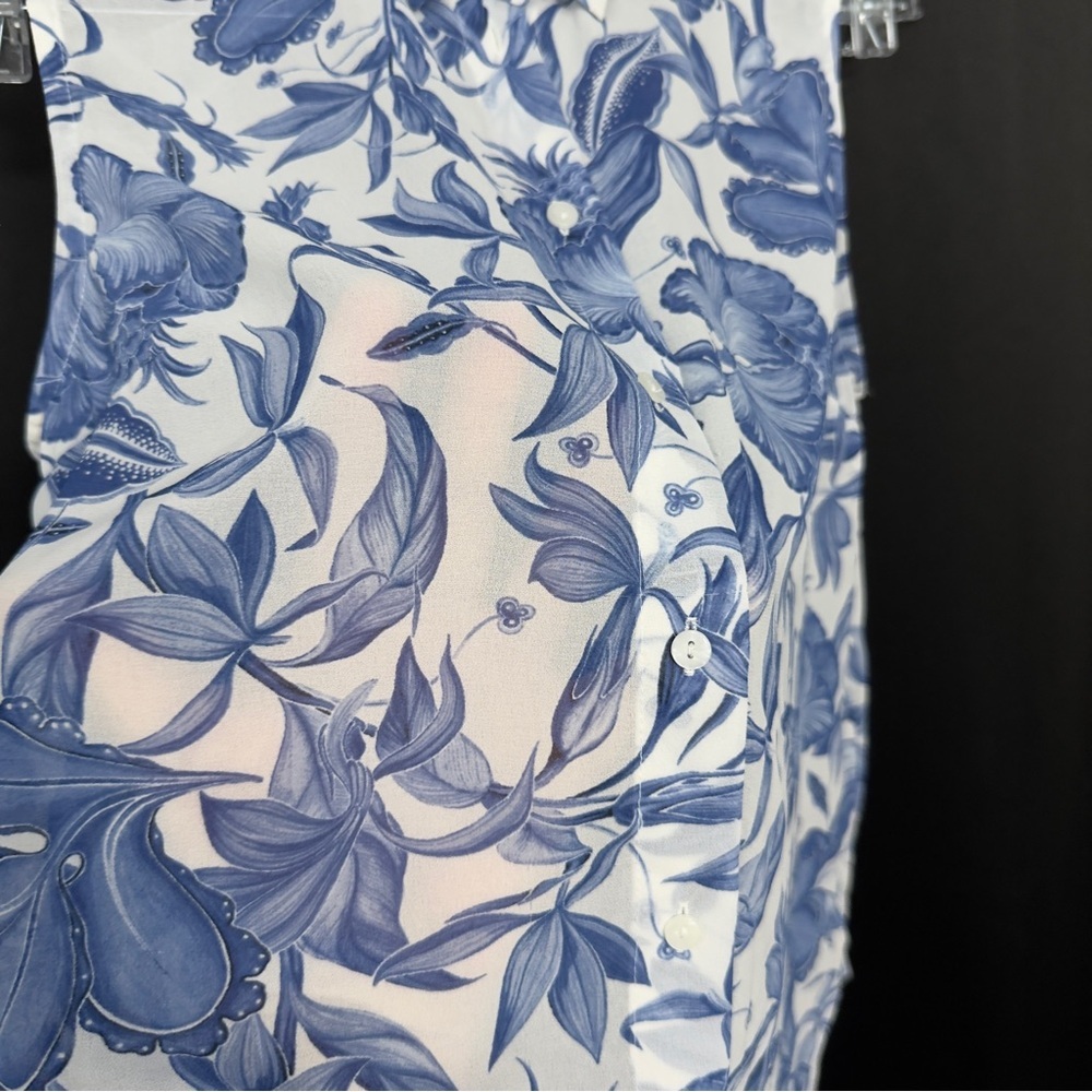 H&M Womens 2 Blue White Floral Sleeveless Button Front Blouse Sheer - Picture 5 of 10